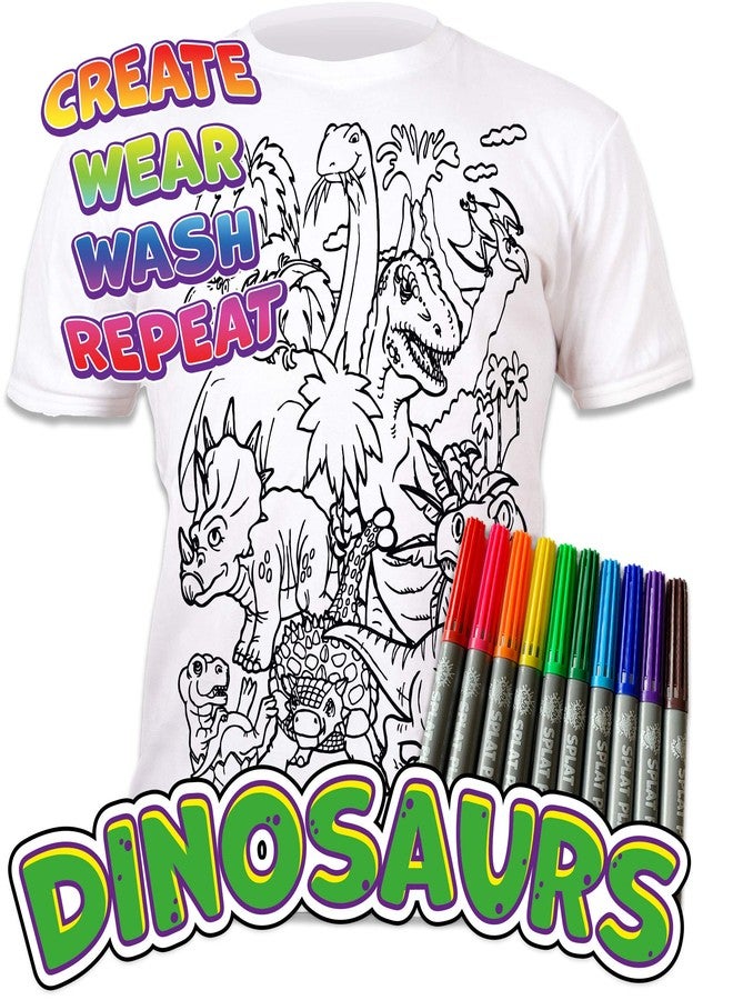 Splat Planet Dinosaur T-Shirt with 10 Non-Toxic Washable Magic Pens - Color in, Wash Out, Color in Again (Age 5-6) White - Image 3